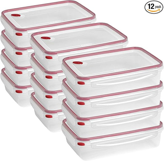 Sterilite Ultra-Seal 16 Cup Rectangle, Airtight Food Storage Container, Latching Lid, Microwave and Dishwasher Safe, Clear With Blue Gasket, 12-Pack