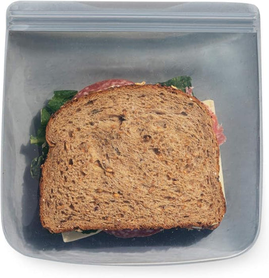W&P Porter Silicone Reusable Storage Bag, Sandwich (34oz Flat), Slate, Food Storage Container, Microwave and Dishwasher Safe, Easy Cleaning