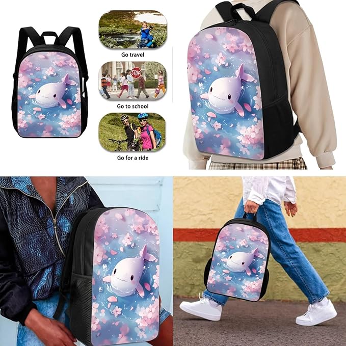Dolyues Cherry Blossom Fish Girls' Pink Backpack Set - Stylish Casual Daypack with Lunch Bag & Pencil Case - Gifts for Women & Girls