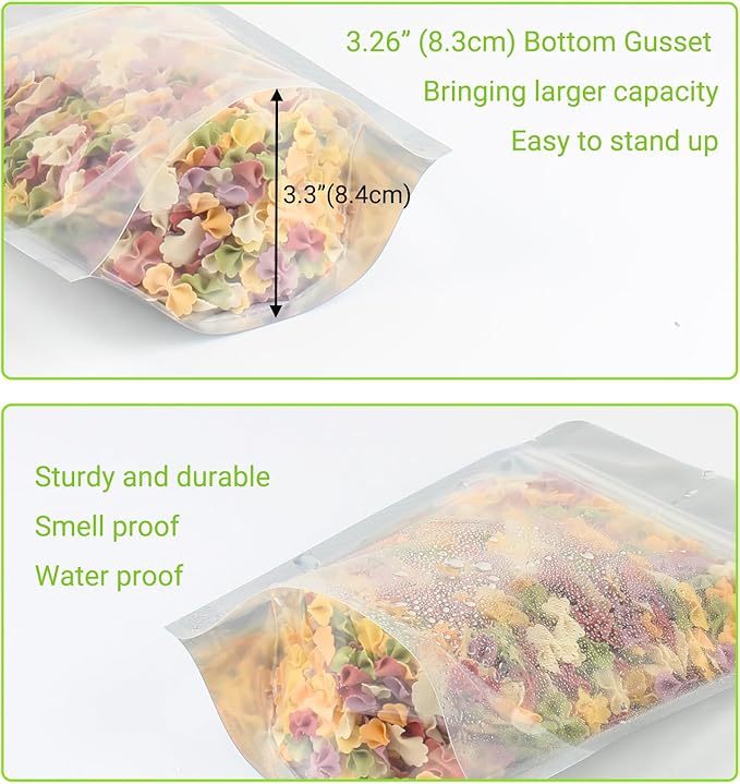 100 Pack 7 x 10 Inch Stand Up Pouch Bags Zipper Mylar Bags Clear Front with Aluminum Foil Back Reusable Food Storage Bags for Multipurpose with Gusset Bottom(5.5mil Thickness)
