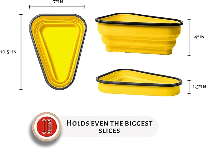 PIZZA PACK The Perfect Reusable Pizza Storage Container with 5 Microwavable Serving Trays - BPA-Free Adjustable Pizza Slice Container to Organize & Save Space, 4 Pack, Yellow