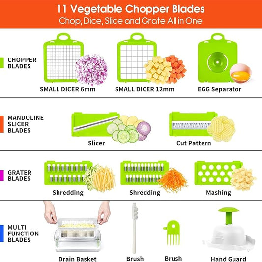 Vegetable Chopper,Food Chopper,Pro 12 in1 Multifunctional Onion Veggie Chopper,Vegetable Chopper With Container,Vegetable Slicer Dicer Cutter,Mandoline Slicer,Salad,Garlic (White)