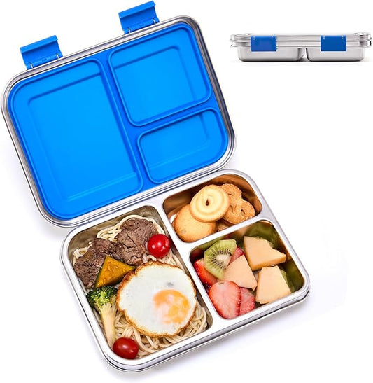 Stainless Steel Bento Box Adult Lunch Box 3 Compartment Metal Lunch Box for Kids Leak Proof Stainless Bento Boxes with Containers for School and Office