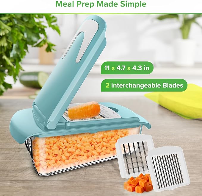 PrepNaturals Vegetable Chopper with Container, Food Chopper with Container - Mandoline Slicer for Kitchen (4 in 1, Blue/White)