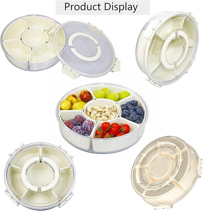 Divided Serving Tray with Lid and Handle Fruit Containers for Fridge Snack Box Container Divided Storage Box for Platters for Serving Food Outdoor Party Snack Cracker and Spice Organizer