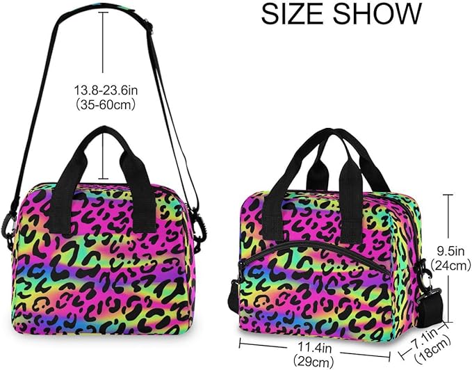 MNSRUU Insulated Lunch Bag - Rainbow Leopard Print Cheetah Neo Lunch Box Women & Men Cooler Bag Reusable Leakproof with Adjustable Shoulder Strap For Work & School