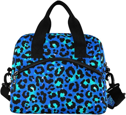 MNSRUU Insulated Lunch Bag - Blue Green Leopard Lunch Box Cooler Bag with Adjustable Shoulder Strap for Work School