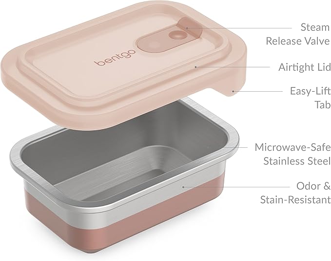 Bentgo MicroSteel Heat & Eat Container - Microwave-Safe, Sustainable & Reusable Stainless Steel Food Storage Container with Airtight Lid for Eco-Friendly Meal Prepping (Snack Size - 2 Cups)