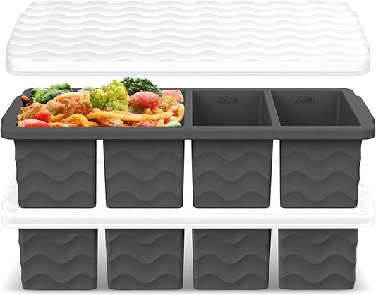 Silicone Freezer Tray for Soup with Lid – 1-Cup Soup Container Style Ice Cube Trays for Freezer, Meal Prep & Food Storage, Freeze 250mL/125mL Portions – 2 Pack