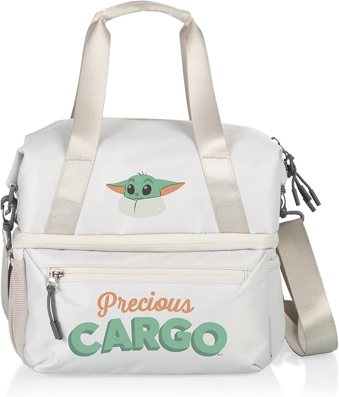 PICNIC TIME Star Wars Mandalorian Grogu Tarana Insulated Lunch Bag Made from Recycled Material, Lunch Box with Picnic Set, Upcycled Lunch Cooler Bag, (Halo Gray)