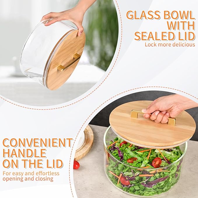 Large Salad Bowl, 8 inch Trifle Bowl Glass with Sealed Lid, Versatile Mixing and Serving Bowl for Laying Ice Cream,Cake,Cupcake,Salad,Fruit,Baking,Dessert and Party Diy, Microwave Safe