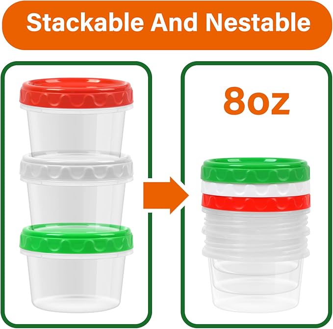8 oz Small Freezer Containers with Lids Stackable Plastic Food Storage Container 1 Cup Meal Prep Bowls Airtight Dishwasher Safe,12-pack