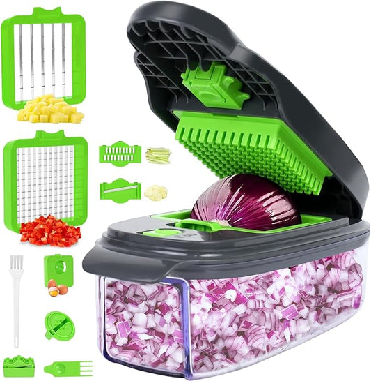 Vegetable Chopper,Food Chopper with 5 Blades,Chopper Vegetable Cutter with Container,Onion Chopper,Slicers for Fruits and Vegetables,Kitchen Choppers and Cicers for Home use,11 in 1