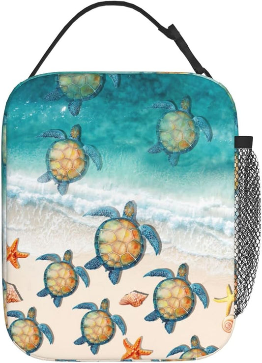 YETTA YANG Sea Turtle Beach Starfish Ocean Portable Lunch Bag Insulated Lunch Box Reusable Totes For Women Men Work Picnic Camping