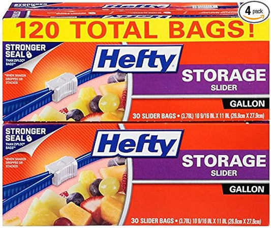 Hefty Slider Storage Bags, Gallon Size, 30 Count (Pack of 4), 120 Total