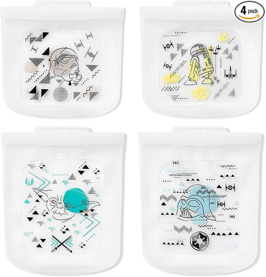 Pyrex Platinum Silicone 4-Pc Storage Set, 2 Reusable Sandwich Bags, 2 Reusable Half-Gallon Freezer Bags, Non-Toxic, BPA-Free, Airtight & Leak-Proof, Microwave, Freezer Safe, Star Wars