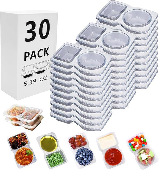 30 Sets Reusable Snack Containers Double Compartment Snackle Box Container with Lids - Leak-Proof BPA-Free Food Storage, Condiments Portion Control Dip Cups for Kids School Lunches, Meal Prep, Takeout