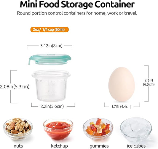 U-Taste 2oz×2 Silicone Food Containers Set: Mini Kitchen Storage with Airtight Lid, Freezer & Microwave Safe, Dip Box with Date Marking Circle, Clear Stackable for Nut, Sauce, Condiment (Aqua Sky)