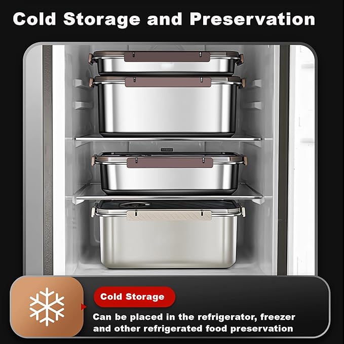 Large Stainless Steel Food Storage Containers, Food Containers with Lids for Kitchen, Picnic, Travel, Durable, Leak-Proof Design Set of 3 sizes