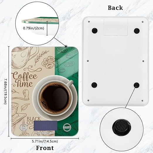 Food Scale Kitchen Digital Scale Food Ounces and Grams Dieting Baking Cooking Waterproof Glass Panels LCD Display,4 Units Scale Tare Function Coffee Time Wheat and Green