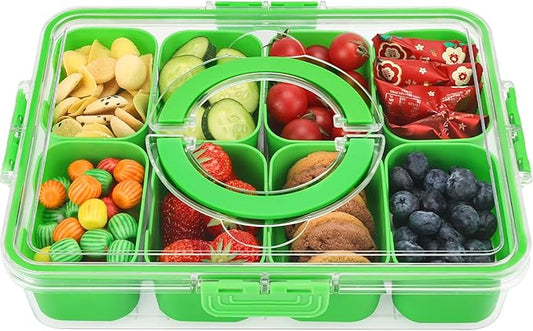 shopwithgreen Snackle Box Charcuterie Container, Divided Serving Tray with Lid and Handle for Party, Veggies, Fruit, Nuts, Food Tray Platter Snack Box Container for Entertaining, Picnic, Green