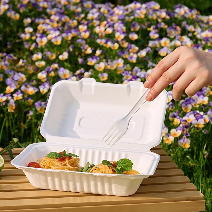 JOLLY CHEF Clamshell To Go Containers, [9 * 6" 75-Pack], Sugarcane To Go Boxes for Salad, Lunch