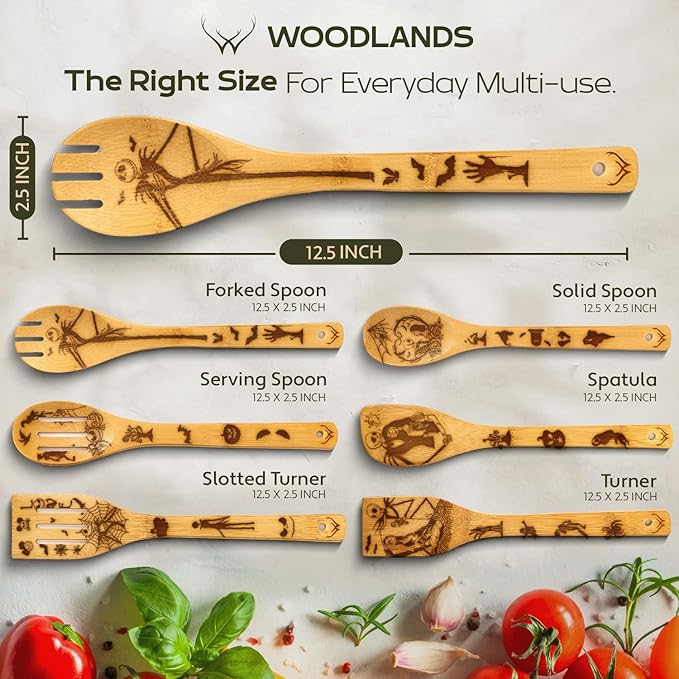 Woodlands-USA Nightmare/Christmas Gifts for Kitchen - Wooden Spoons For Cooking - 6-piece Wooden Utensil Set, The Christmas Kitchen Utensils Set - Nightmare Gifts