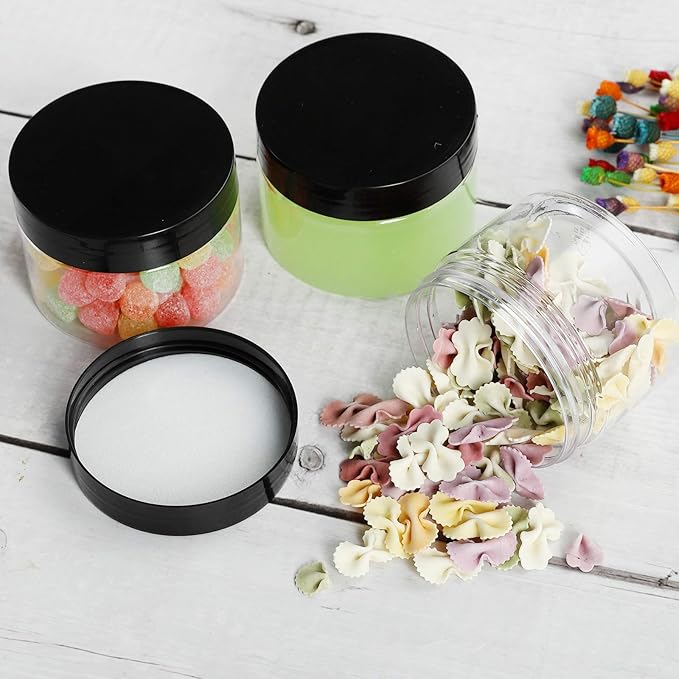 Plastic Jars with Lids, 72Pcs 4Oz Clear Plastic Travel Size Containers Storage Organizer for Slime Cosmetic Body Sugar Scrubs Beauty Supplies Leak Proof, Including 1 Pen and Labels