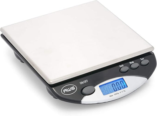 American Weigh Scales Bench Series Precision Digital Kitchen Weight Scale, Food Measuring Scale, 1kg x 0.1g, AMW-1000-BLK
