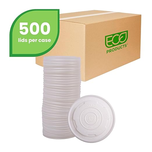 Eco-Products Compostable World Art Soup Container Lids, Case of 500, Fits 12-32oz Soup Containers, Made From CPLA Renewable Plant Based Plastic, For Hot or Cold Food, Clear For Visibility