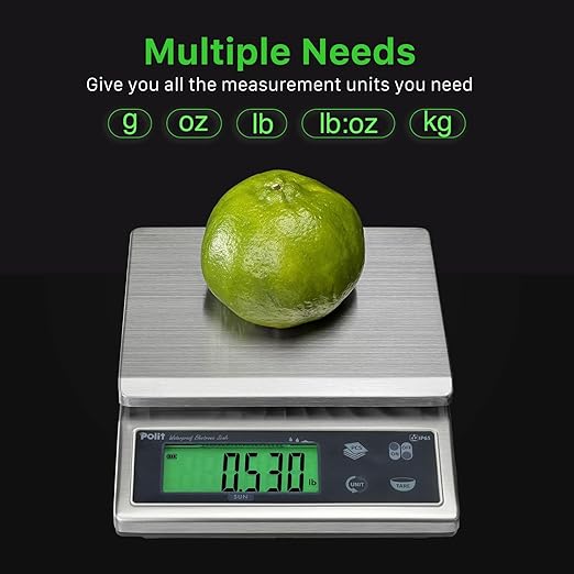 Polit Food Kitchen Scale Sun, 13lb/6Kg Digital Kitchen Scale Grams Ounces 0.5g/0.01oz Accuracy, Waterproof Stainless Steel with LCD Display, Rechargeable, 5 Weight Units (Power Adaptor Included)