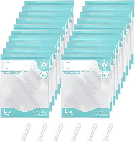 Sous Vide Bags Reusable, Vacuum pack bag 20 pcs (10.23 * 13.4in) Comes with 6 sealing sliders PA&PE material Double zipper Long-lasting freshness bag for Cooking, Food Storage, L 20pcs