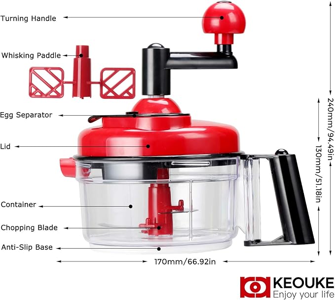 KEOUKE Onion Chopper Food Chopper- Hand Crank Food Processor Chops chili, Vegetable, Nuts, Fruits, Salad with a Egg Separator