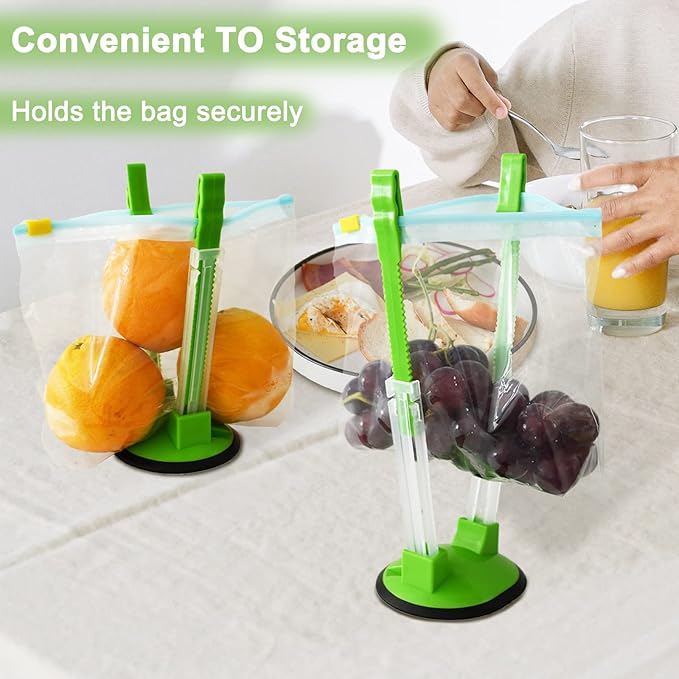 12 Pack Baggy Rack Stand Adjustable Freezer Bag Holder Stand Ziplock Bag Holder for Filling With No Food Spills or Kitchen Mess (Green)