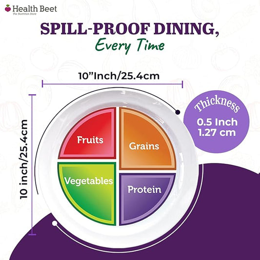 Health Beet Choose MyPlate Portion Control Plate – 4 Flat Sections for Fruits Grain Vegetable Protein - Dishwasher & Microwave Safe Visually Sectioned Plates for Health Education - (48-Pack)