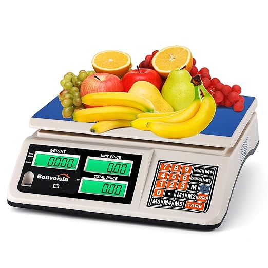 Bonvoisin Produce Scale 66lb/30kg Commercial Food Scale with Dual LCD Display Digital Price Computing Scale with Change Function for Butchering, Farmers Market, Retail Outlets, Meat Shop, Deli