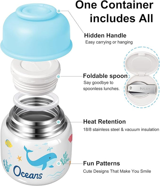 KTKUDY 17 oz Thermo for Hot Food - Stainless Steel Insulated Food Jar with Folding Spoon - Wide Mouth Soup Thermos for Kids & Adults - Thermal Lunch Container - Keeps Hot 12H / Cold 20H