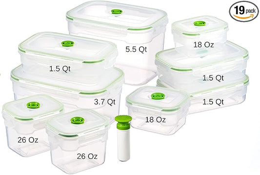19 piece Vacuum Seal Food Storage Containers with Vacuum Pump, Airtight and Leak Proof, Vacuum Sealed Food Storage Containers, Meal Prep Containers, Keep Food Fresh up to 5 X Longer