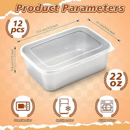 12 Pcs Stainless Steel Food Storage Containers with Lids, 22 Oz Metal Lunch Bento Box Reusable Stackable Meal Prep Container for Kitchen Picnic Travel, Freezer& Dishwasher Safe