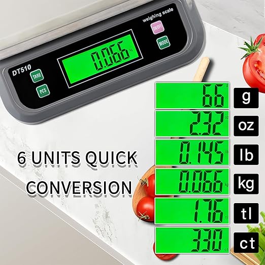 Large Food Scales for Kitchen 88lbs/40kg Digital Food Scale with Tare and PCS Funtion Stainless Stee Tray Baking Scale for Cooking with Adapter, 6 Unit (Grey, 40kg)