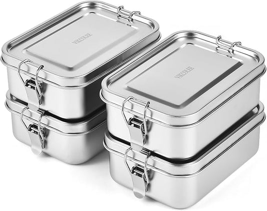 4 PCS Stainless Steel Bento Box 850ml, Metal Lunch Box Food Containers, Steel Lunch Container for Home, Work, Camping