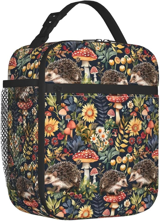 Insulated Lunch Box for Kids Boys Girls, Reusable Lunch Bag for School, Office, Work, Picnic, Travel, Forest Hedgehog Mushroom Lunch Box