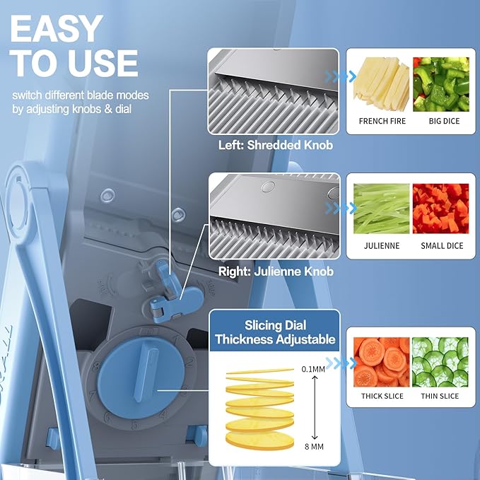 Vegetable Chopper Safe Mandoline Slicer for Kitchen, Multifunctional Chopper Vegetable Cutter, Julienne + Dicer for Vegetables, Meal Prep & More with 35+ Presets & Thickness Adjuster