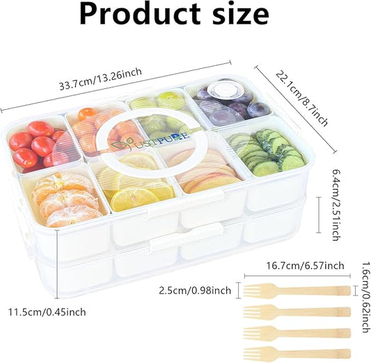 Stackable 8 Compartment Snack/Storage Box Container, BPA Free, Microwave & Diswasher Safe, 2 Trays with handles.