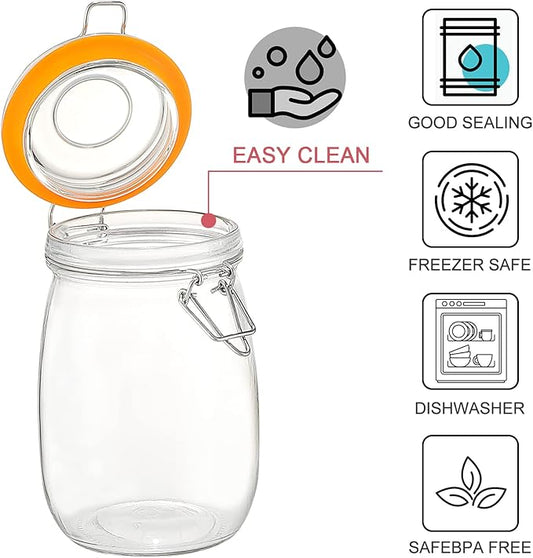 Wide Mouth Mason Jars, 4Pcs 32 oz Glass Jars with Airtight Lid Large Mason Canning Jars Clear Storage Canister Jars with Measurement Marks for Canning Flour Jam Jelly Coffee Sugar Beans