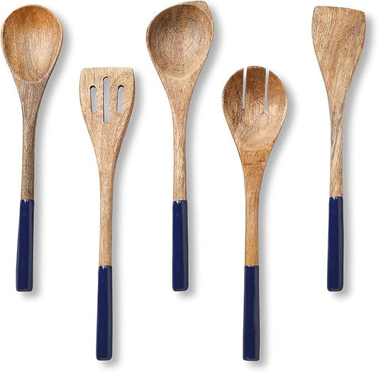 Folkulture Wooden Spoons for Cooking | 12" Premium Acacia Wooden Utensil Set of 5 - Smooth Finish, Soft Comfort Cooking Utensils Set for Kitchen, Gifts | Non Stick Wooden Cooking Utensils Set of 5