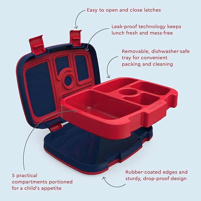 Bentgo Kids Prints Leak-Proof, 5-Compartment Bento-Style Kids Lunch Box - Ideal Portion Sizes for Ages 3-7, Durable, Drop-Proof, Dishwasher Safe, & Made with BPA-Free Materials (Rocket)