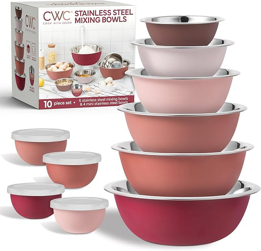 COOK WITH COLOR Stainless Steel Mixing Bowls Set - Nesting Bowls, 14 Pieces, Rose