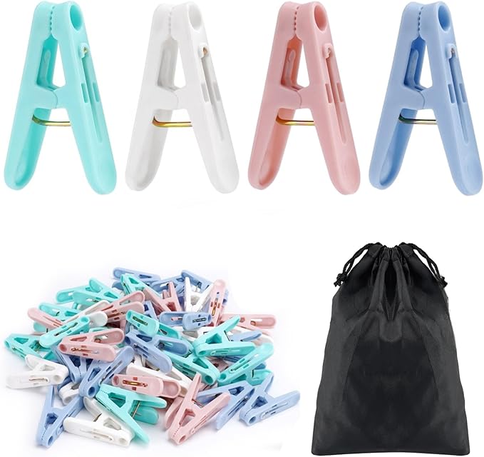 Plastic Clothes Pins Laundry Clips,56Pcs Colorful Clothespins,2 inch Small Clothes Pin with Clothespin Bag,Clothespins for Hanging Clothes,4 Colors Cloths Pins Drying Line Pegs for Kitchen