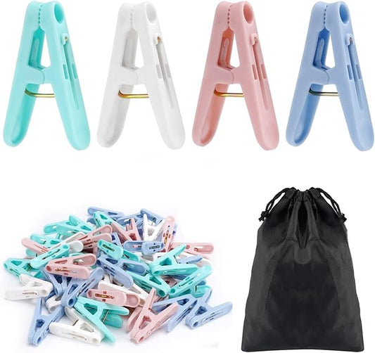 Plastic Clothes Pins Laundry Clips,56Pcs Colorful Clothespins,2 inch Small Clothes Pin with Clothespin Bag,Clothespins for Hanging Clothes,4 Colors Cloths Pins Drying Line Pegs for Kitchen
